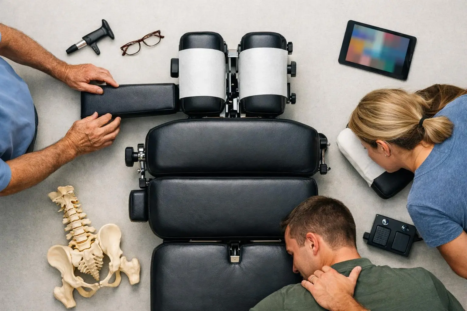 Chiropractic Table in Chiropractor: Chiropractic Table is a specialized medical device designed to support patients during...